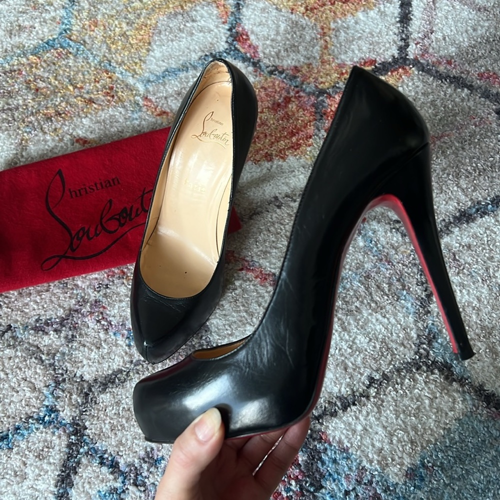 CHRISTIAN LOUBOUTIN Rolandzip 120 Calf Zeta Black Leather Pumps - 39